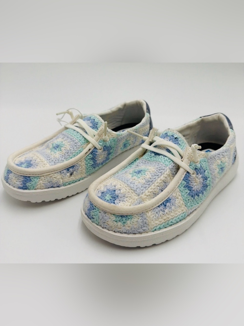Hey Dude Wendy Cottage Crochet Multi Color-Bay Blue Square Loafer Shoes-Kids 13C
